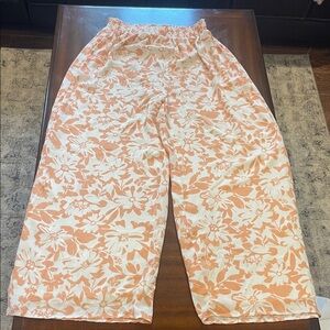 Pink Lily Floral Wide Leg Pants in Peach and White